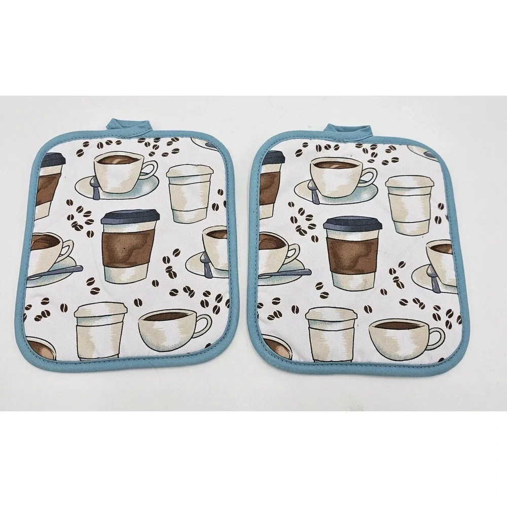 7 Pc Coffee Kitchen Set 2 Oven Mitts 3 Potholders 2 Towels Printed Hot Pads Cook